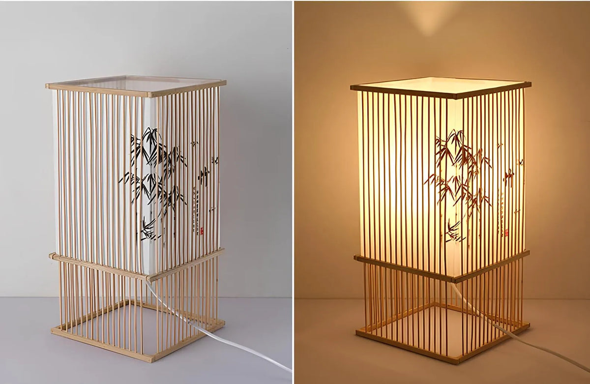 Lampe Japonaise à Poser en Bambou Naturel, Lumière Douce & Ambiance Zen