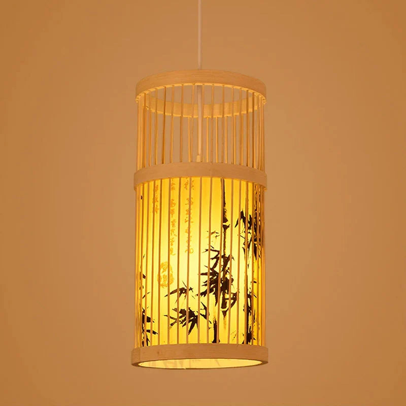 Lampe Suspendue Japonaise en Bambou à Motifs