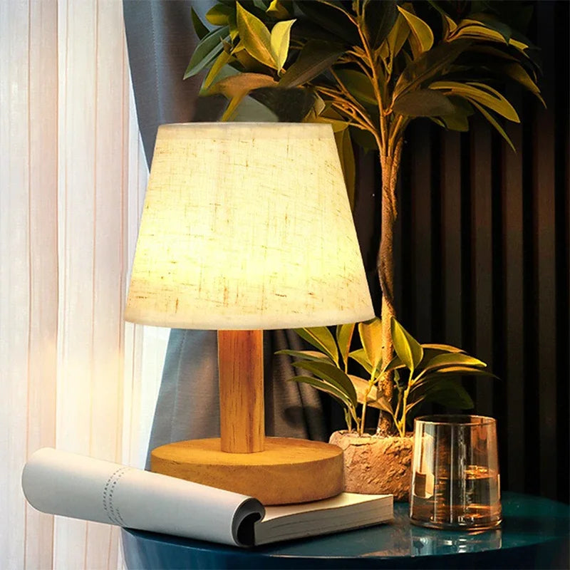 Lampe de Bureau Japonaise LED Bois & Tissu