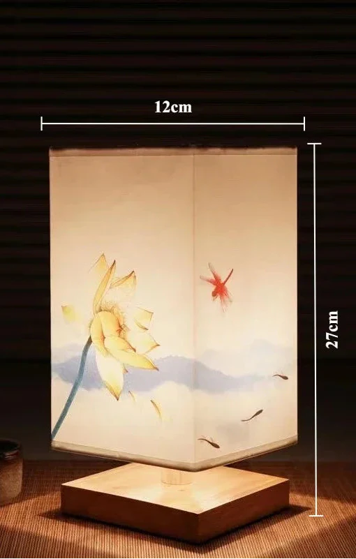 Lampe de Chevet Japonaise Rétro en Bois & Tissu, Lumière Douce et Apaisante