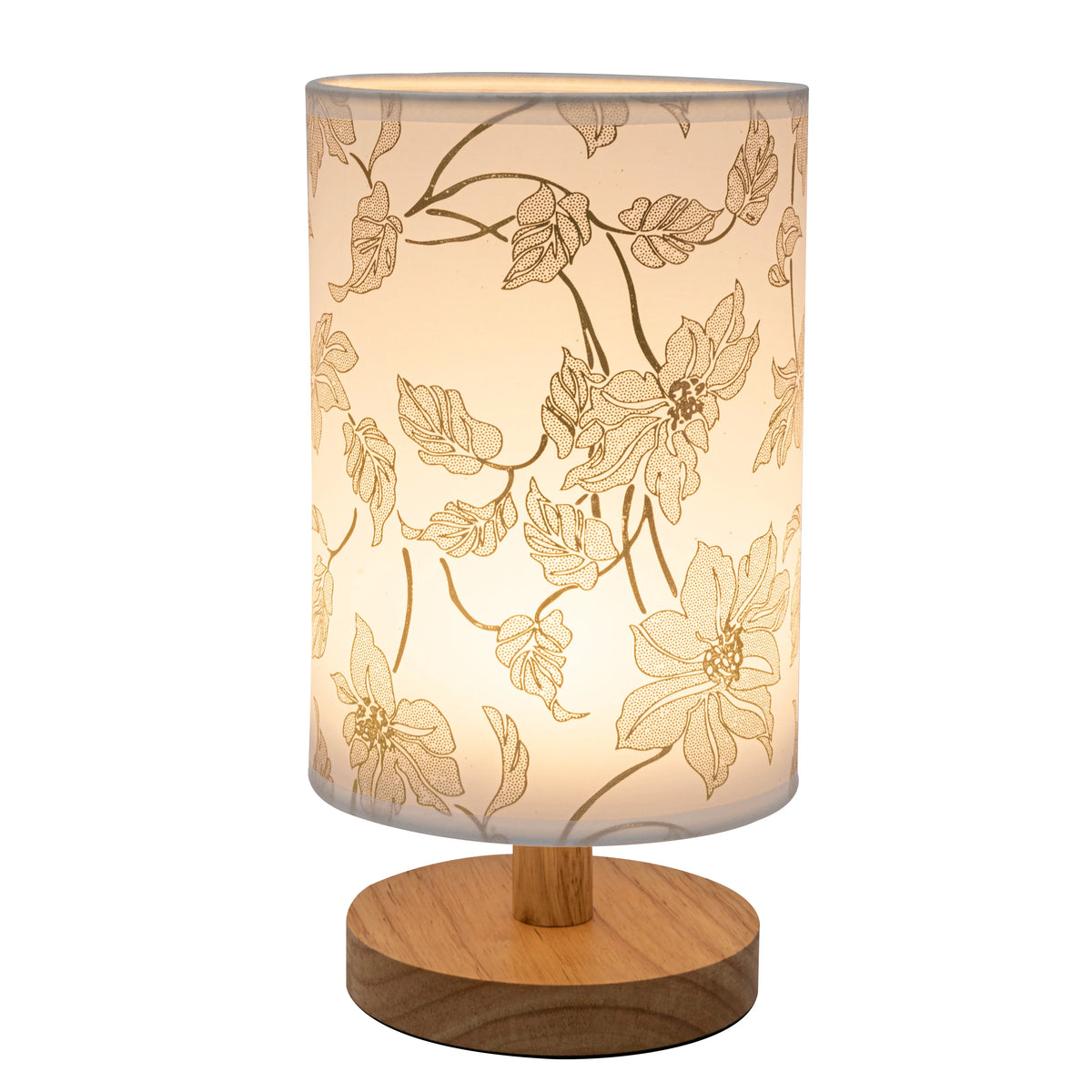 Lampe de Chevet Florale en Bois & Tissu, Lumière LED Douce et Apaisante