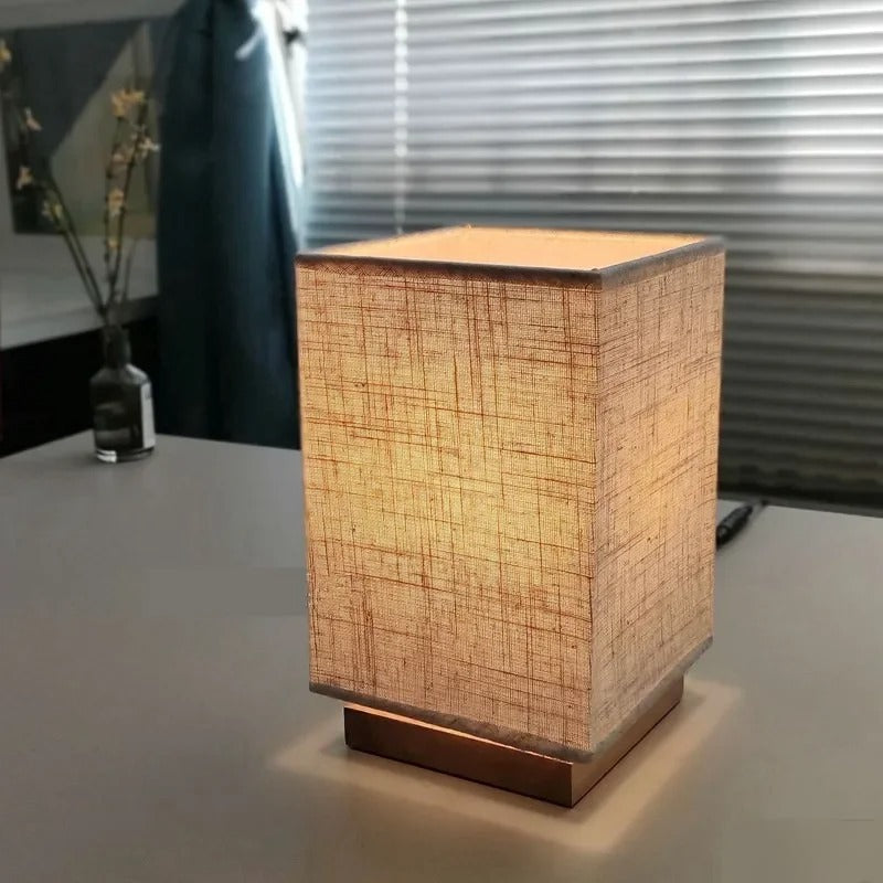 Lampe de Table Japonaise en Bois & Métal, Design Minimaliste Zen