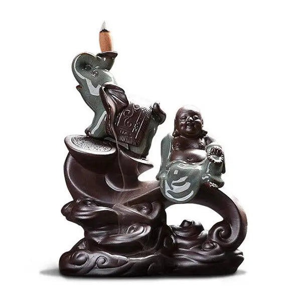 Porte-Encens Cascade Bouddha Rieur & Éléphant