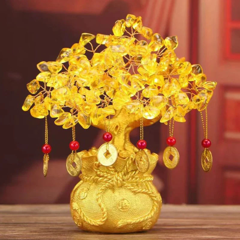 Arbre de Vie Feng Shui Doré en Cristal