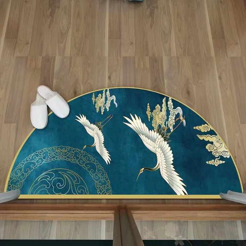 Tapis Japonais Semi-Circulaire Motif Grue | Élégance Traditionnelle & Accueil Harmonieux