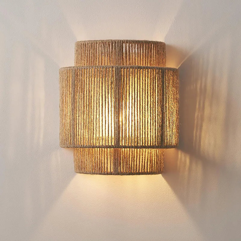 Lampe Japonaise en Corde de Chanvre, Suspension Zen à Lumière Douce
