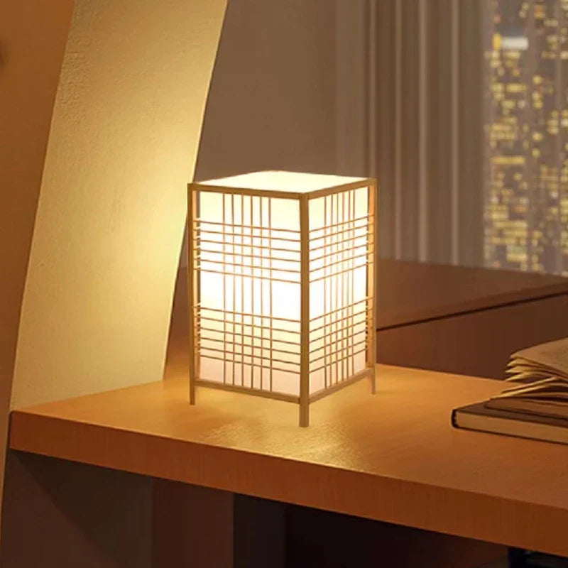 Lampe de Table Japonaise en Bambou Naturel, Lumière Douce et Ambiance Zen