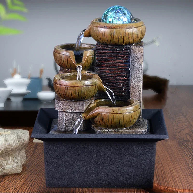 Fontaine Japonaise d’Intérieur Lumineuse en Résine Naturelle avec LED et Pompe Silencieuse