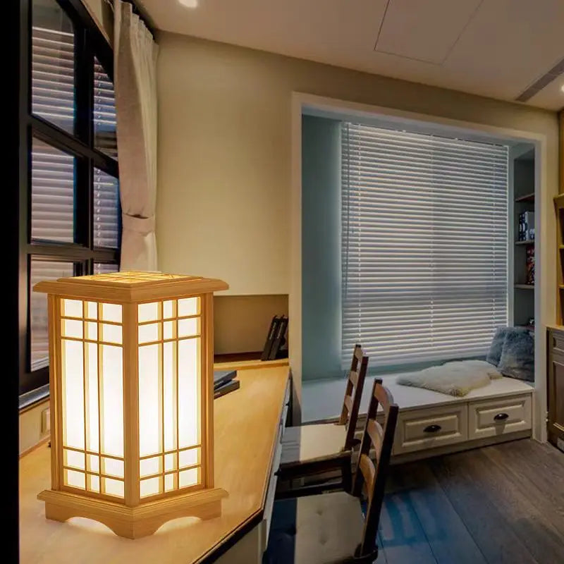Lampe Japonaise en Bois Luminaire Épuré, Lumière Douce et Ambiance Zen