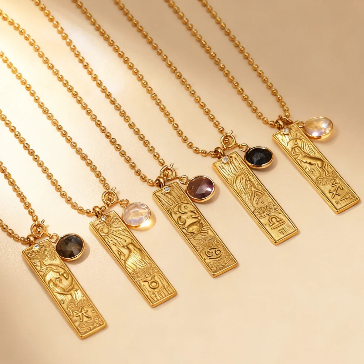 Collier Rectangle - Signe Astrologique et sa Pierre Naturelle