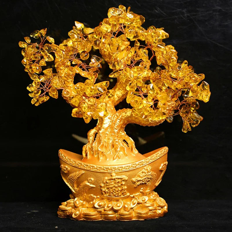 Arbre d’Abondance Feng Shui en Cristaux Dorés