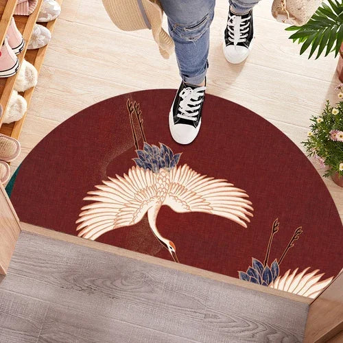 Tapis Japonais Semi-Circulaire Motif Grue | Élégance Traditionnelle & Accueil Harmonieux