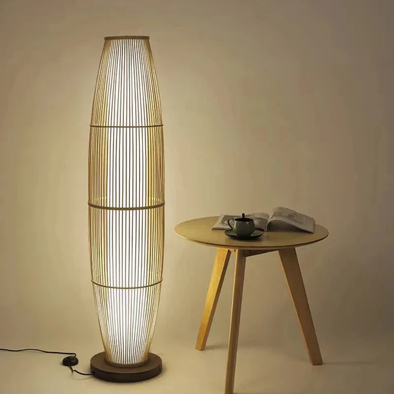 Grande Lampe Japonaise en Bambou & Bois, Luminaire Zen Élégant