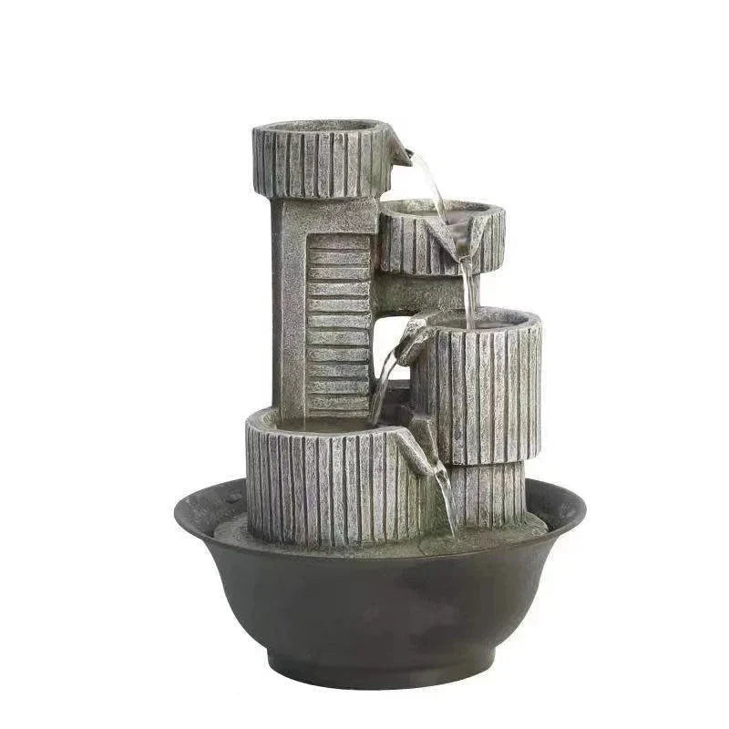 Fontaine à Eau Cascade d’Intérieur Minimaliste en Résine & ABS avec Pompe Silencieuse