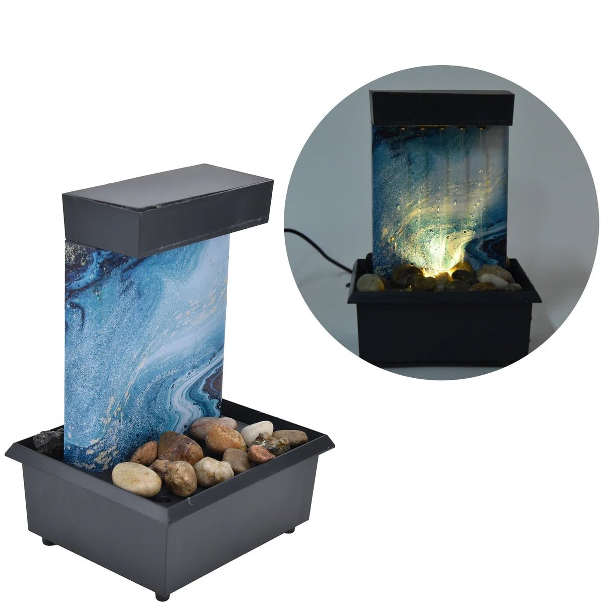 Petite Fontaine Japonaise à Galets – Sérénité, Lumière et Harmonie