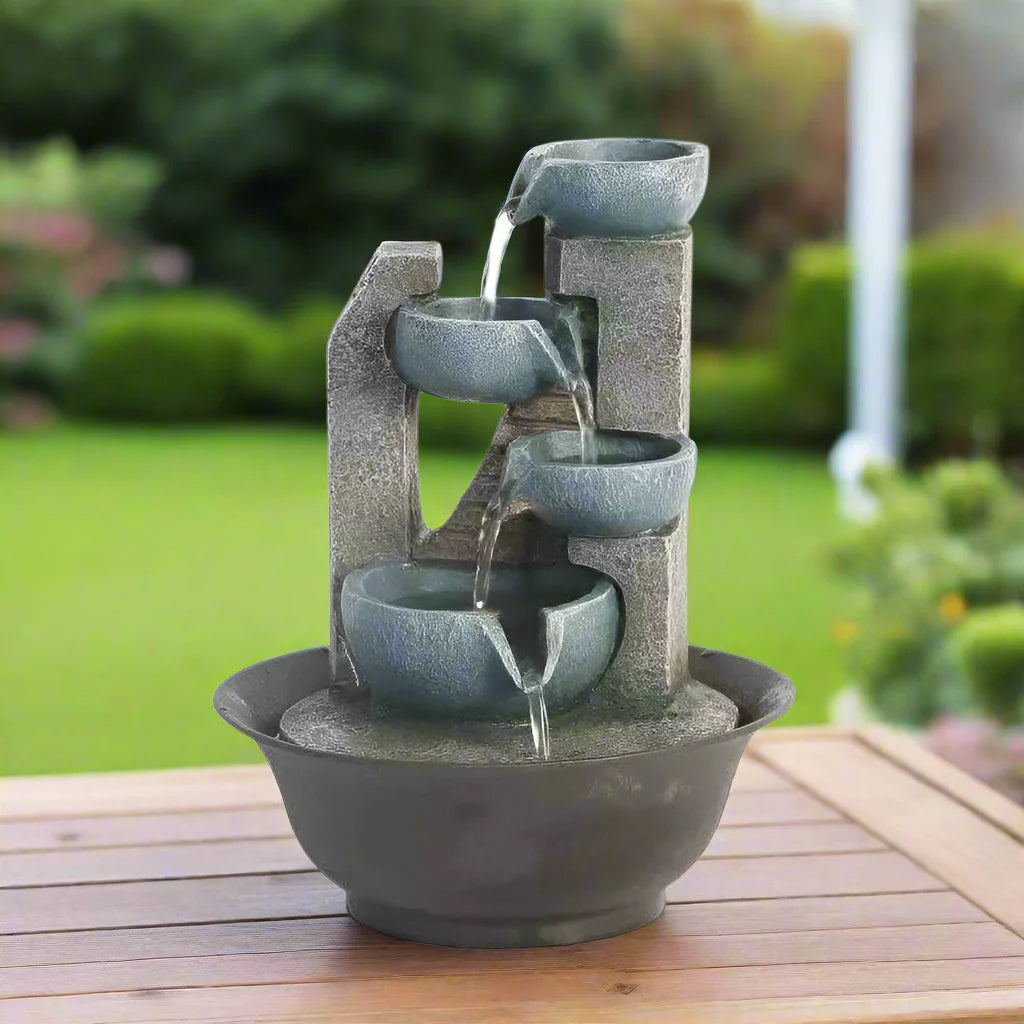 Fontaine à Eau Cascade d’Intérieur Minimaliste en Résine & ABS avec Pompe Silencieuse