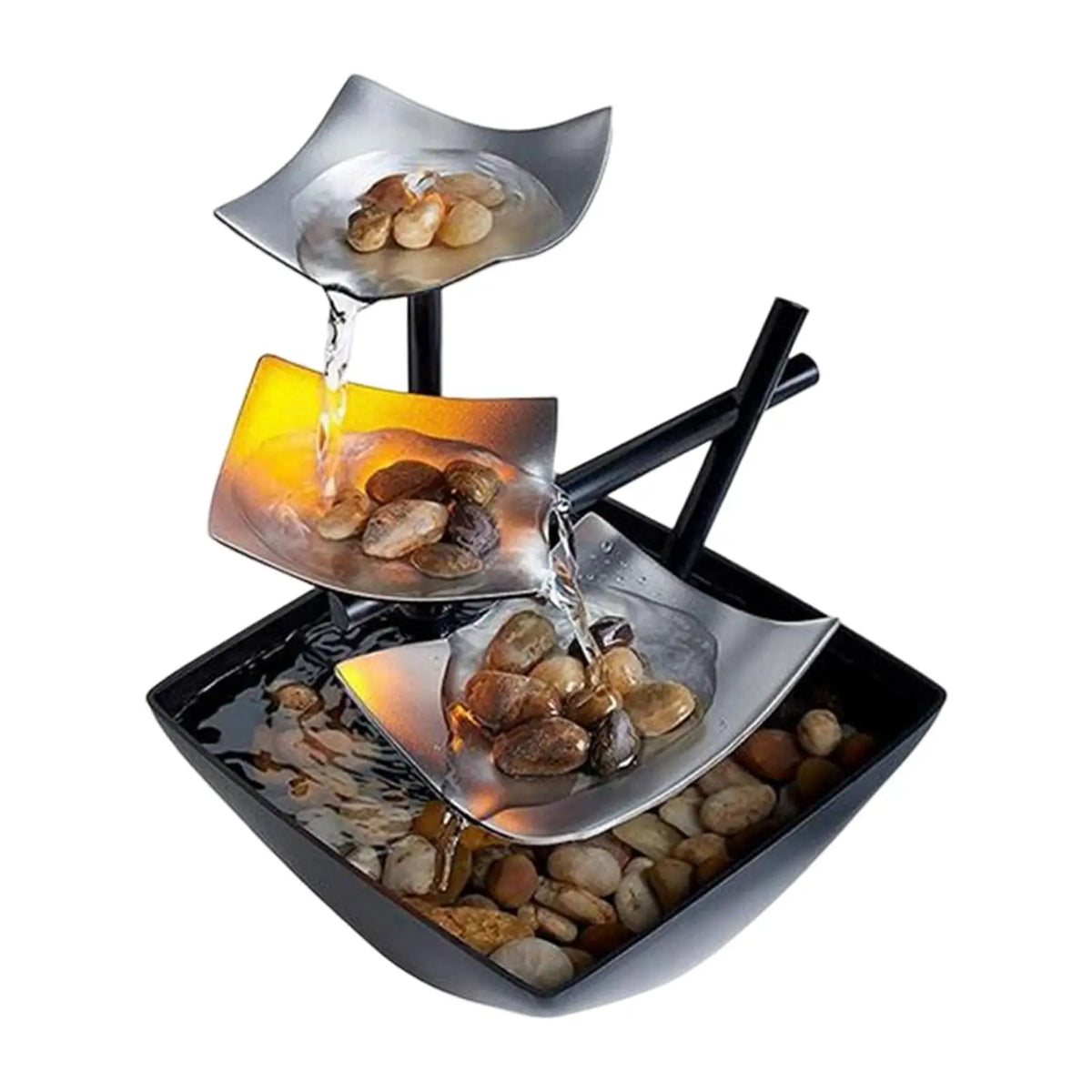 Fontaine à Eau d’Intérieur Épurée en Fer avec Cascade à Trois Niveaux et Alimentation USB