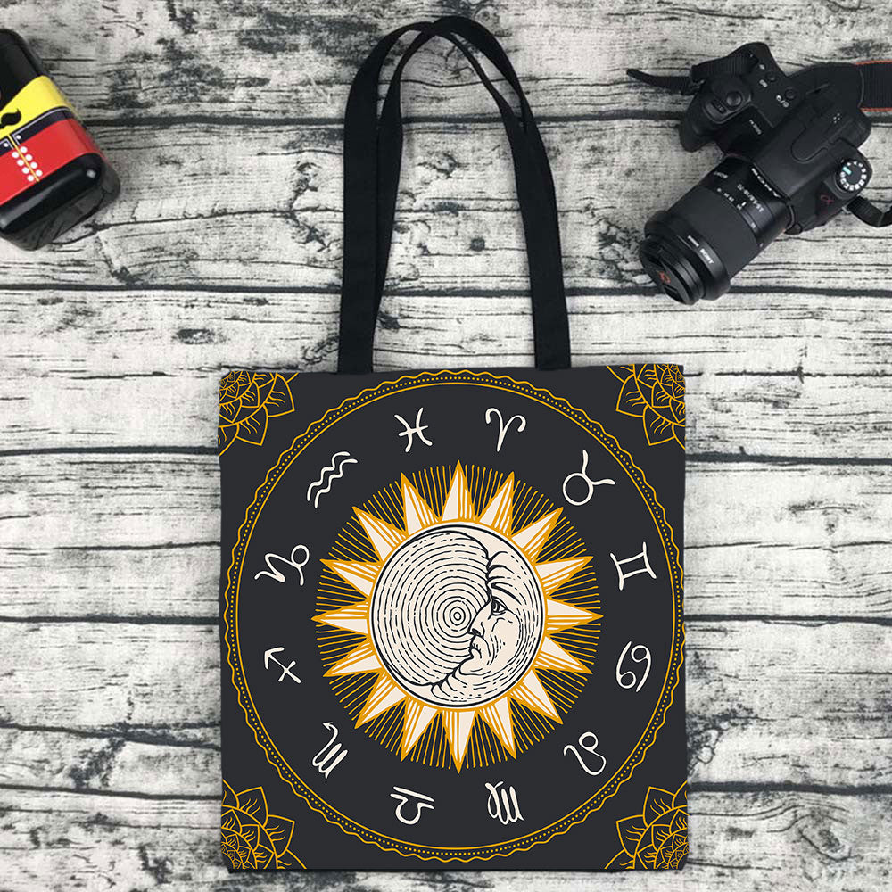 Sac à bandoulière en toile imprimée motif soleil – Polyester – 28,5 cm