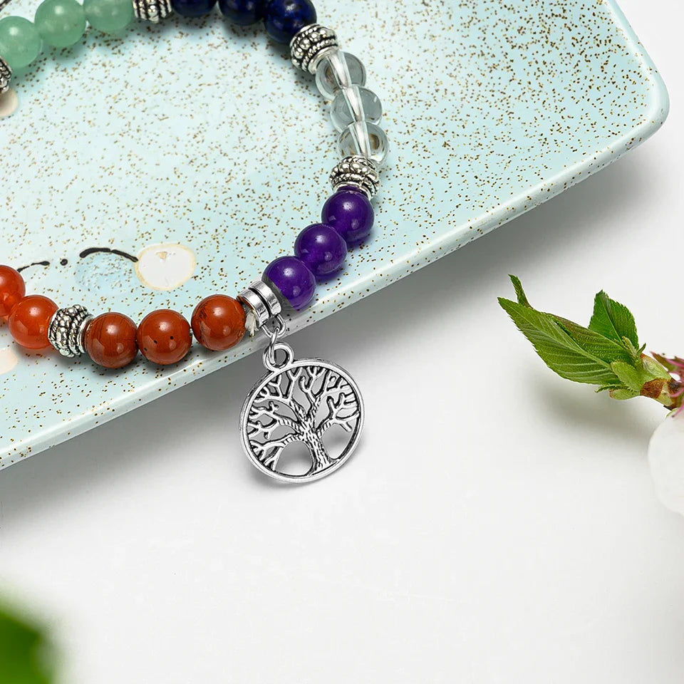 Bracelet 7 Chakras Arbre de Vie en Pierres Naturelles