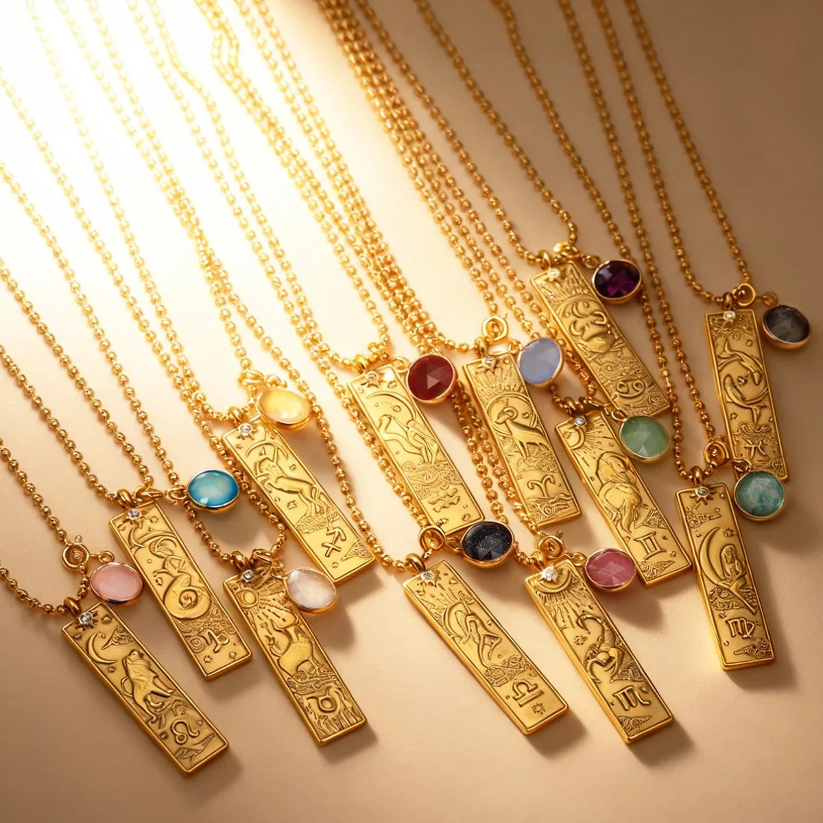 Collier Rectangle - Signe Astrologique et sa Pierre Naturelle