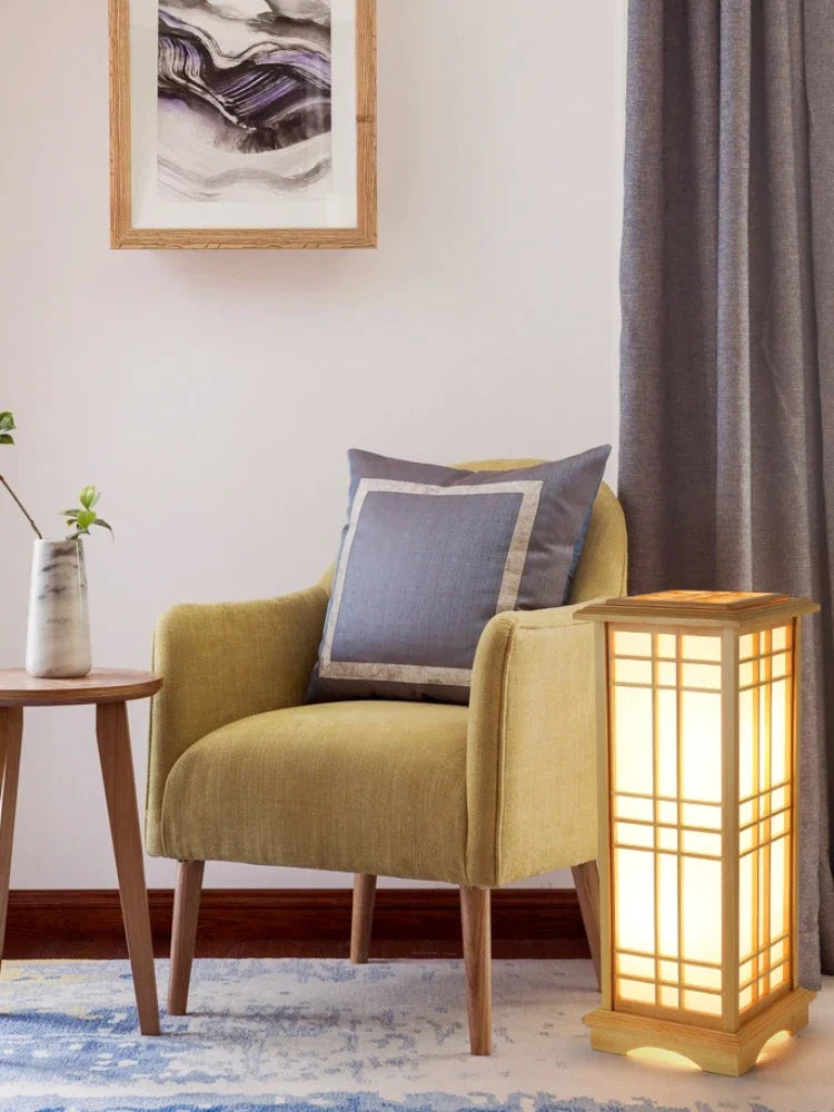 Lampe Japonaise en Bois Luminaire Épuré, Lumière Douce et Ambiance Zen