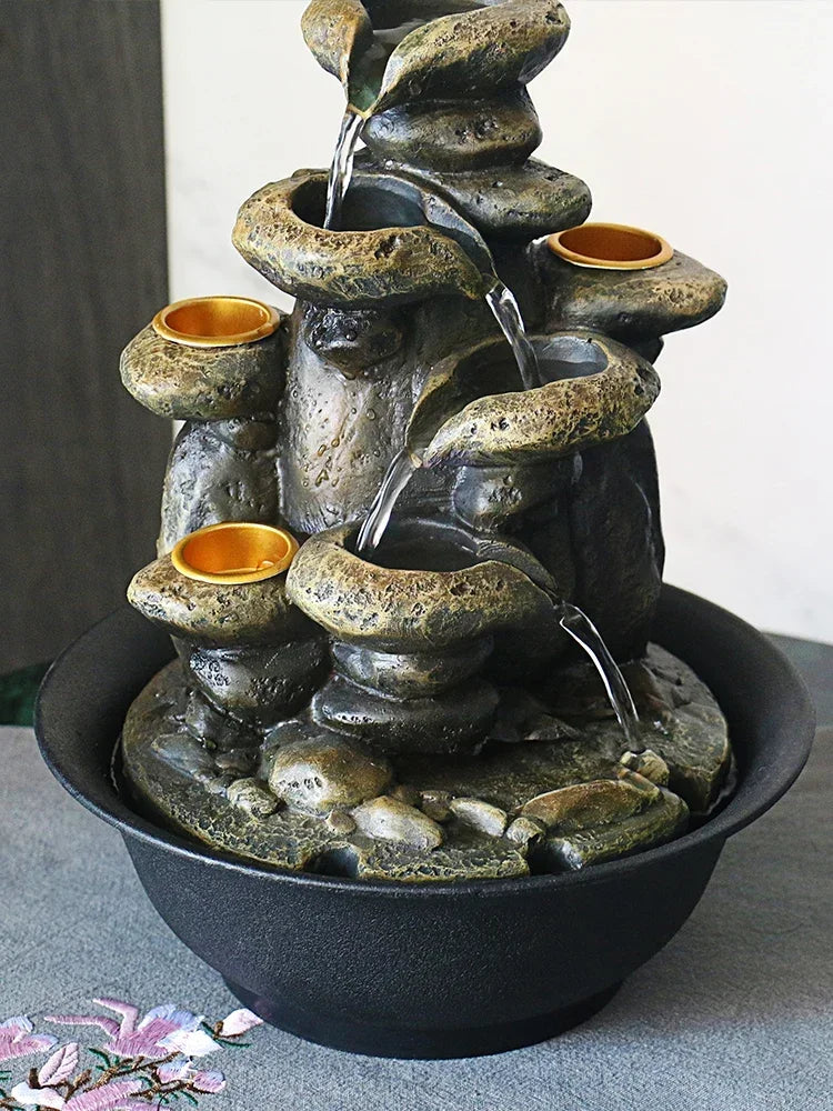 Fontaine Japonaise d’Intérieur avec Bougeoirs, LED Intégrée et Pompe Silencieuse