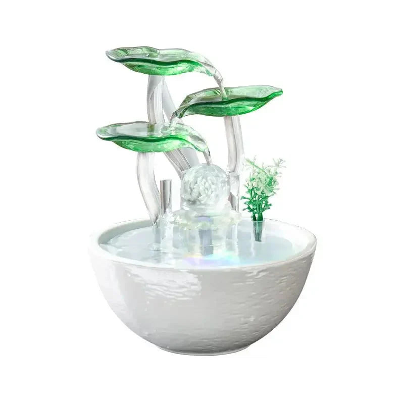 Fontaine Japonaise Épurée Feng Shui en Céramique & Verre avec LED et Pompe Silencieuse