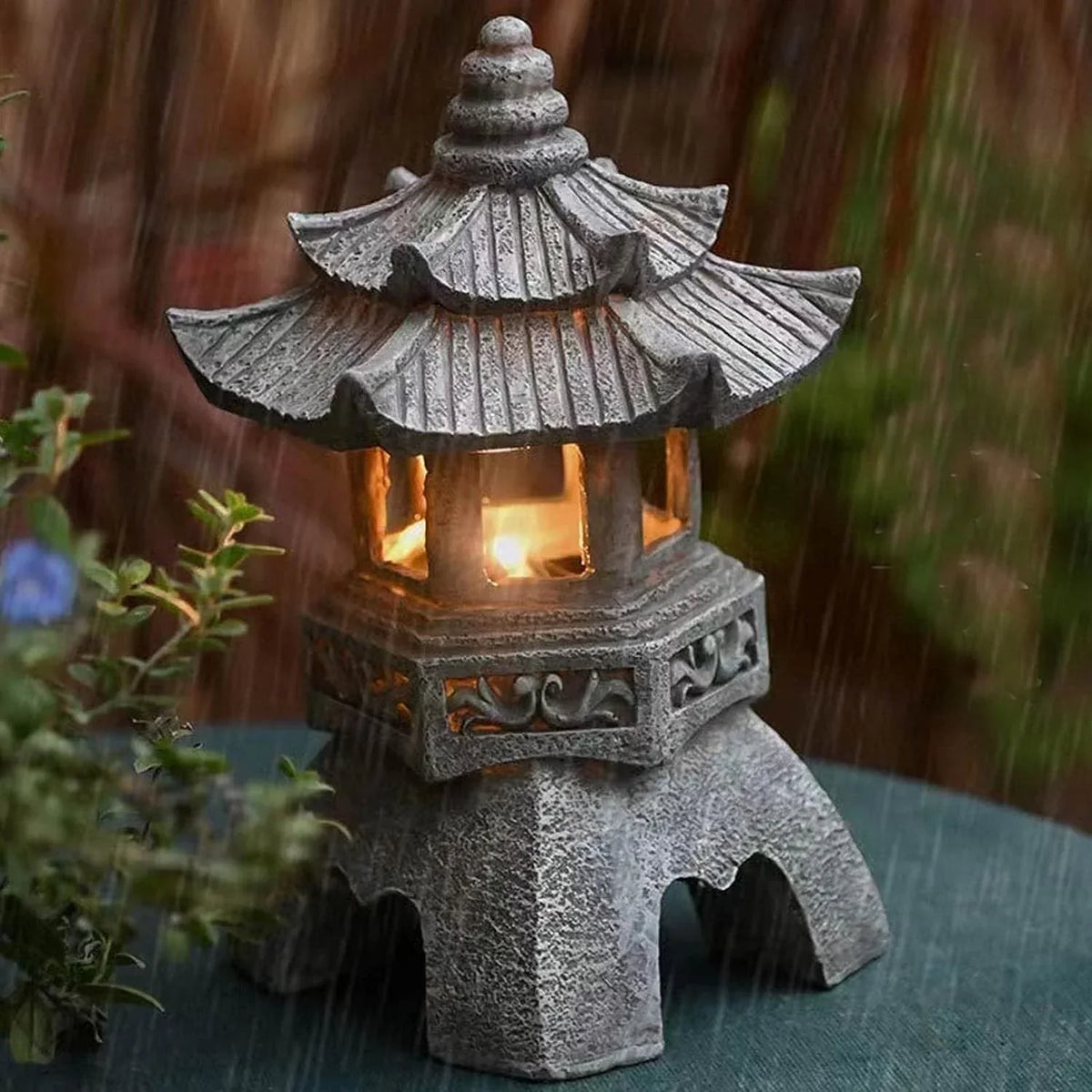 Lanterne Japonaise Solaire en Bronze | Statue Zen Lumineuse pour Jardin & Terrasse