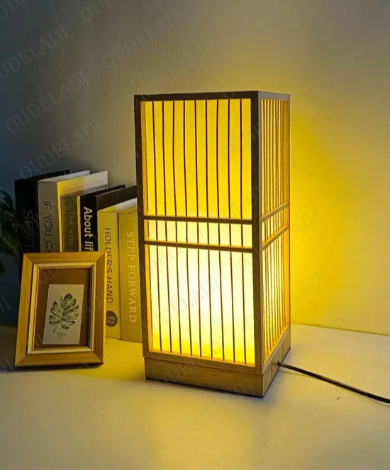 Lampe Japonaise en Bambou Naturel, Éclairage Zen Ajustable E27