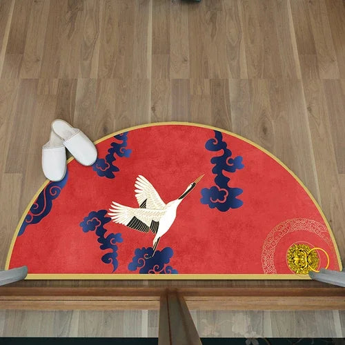 Tapis Japonais Semi-Circulaire Motif Grue | Élégance Traditionnelle & Accueil Harmonieux