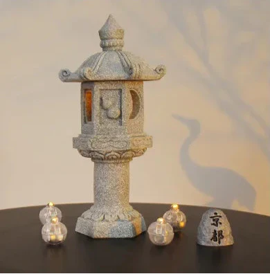 Statue Japonaise Lampe Stylée en Béton | Lampe Zen Décorative Intérieur & Extérieur
