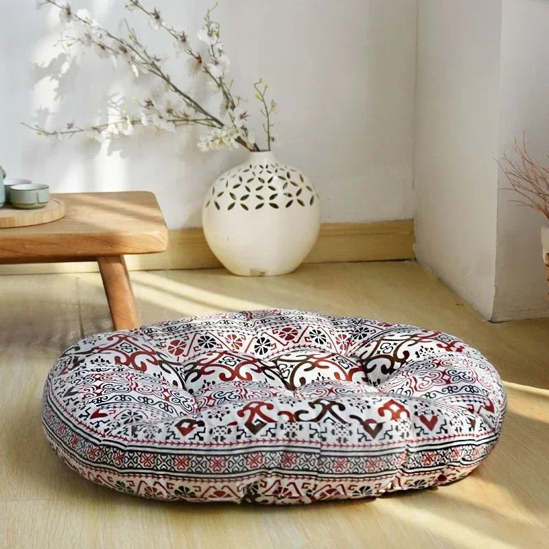 — Coussin de Sol Japonais Rond 55 cm | Assise Zen en Coton & Lin