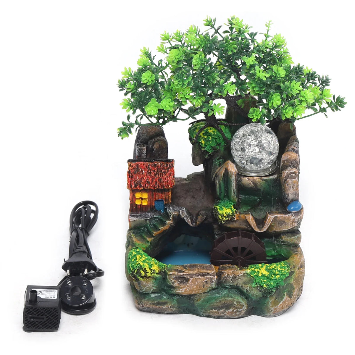 Fontaine Japonaise d’Extérieur avec Brume, LED et Arbre Décoratif