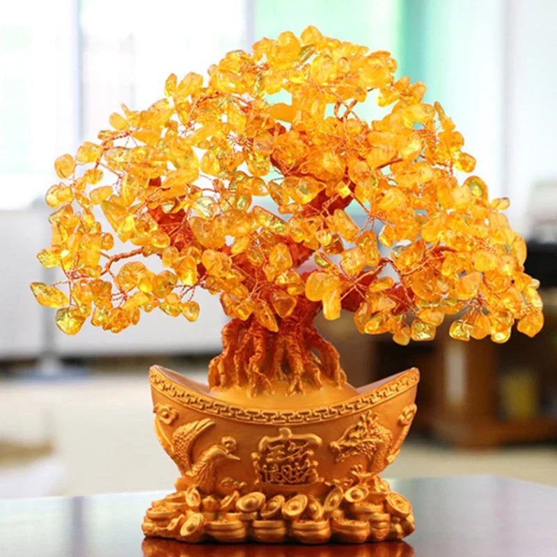 Arbre d’Abondance Feng Shui en Cristaux Dorés