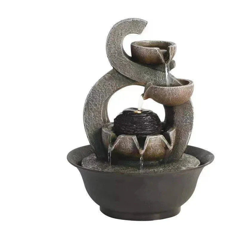 Fontaine à Eau Cascade d’Intérieur Minimaliste en Résine & ABS avec Pompe Silencieuse