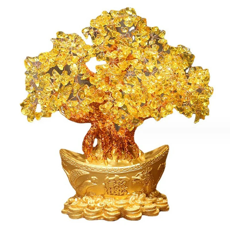 Arbre d’Abondance Feng Shui en Cristaux Dorés