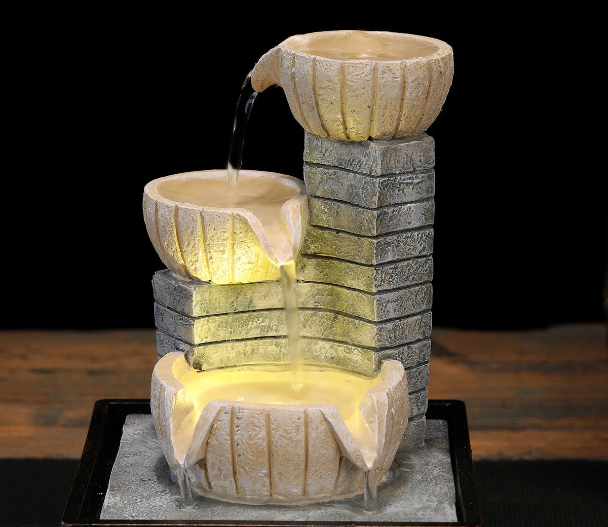 Fontaine Japonaise Zen d’Intérieur en Résine Poly avec Pompe Silencieuse et Débit Réglable