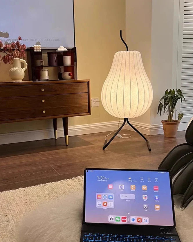 Lampe Design Japonaise Minimaliste en Fer Forgé & Soie, Lumière Zen Apaisante