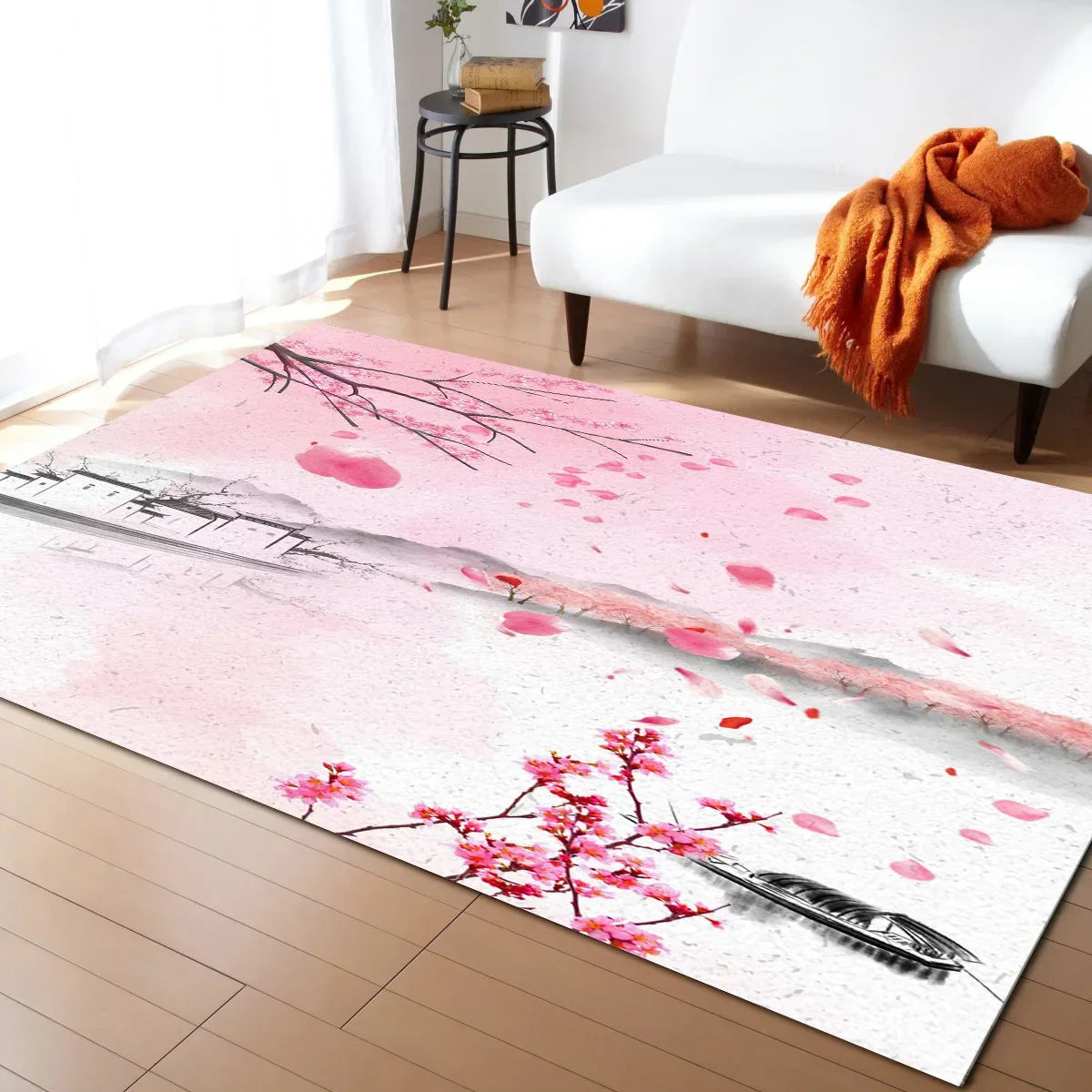 Tapis Japonais Sakura en Velours Cristal Antidérapant