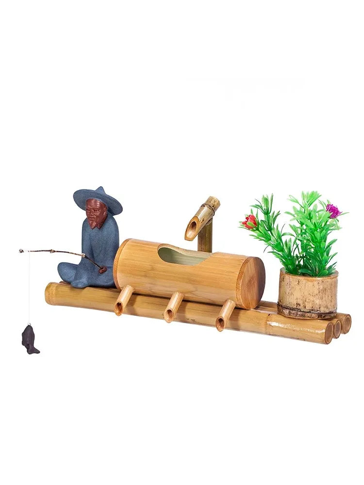 Fontaine Japonaise Extérieure en Bambou Artisanal avec Pompe Silencieuse