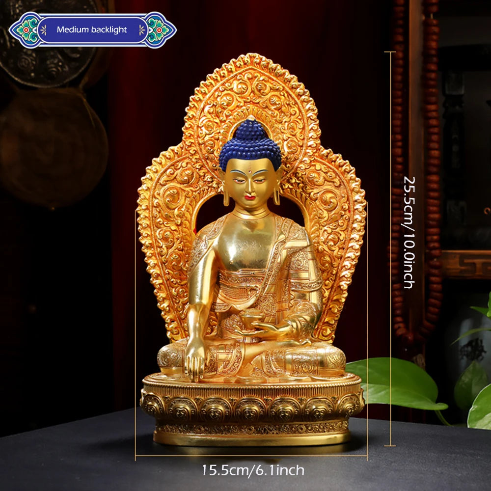 Ornement de bouddha Sakyamuni doré de 8 pouces, figurine en cuivre du bouddha, icônes ésotriques, petit ornement de bureau de culte à la maison