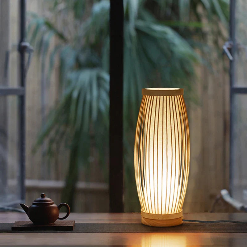 Lampe Japonaise en Bambou Naturel, Éclairage Zen Ajustable E27