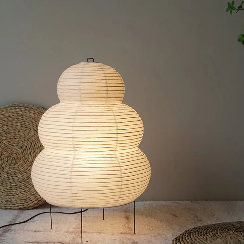 Lampe de Chambre Japonaise en Papier de Riz, Métal & Tissu – Lumière Zen Apaisante