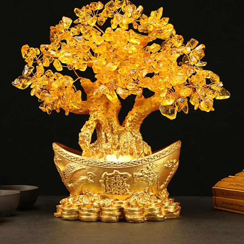 Arbre d’Abondance Feng Shui en Cristaux Dorés