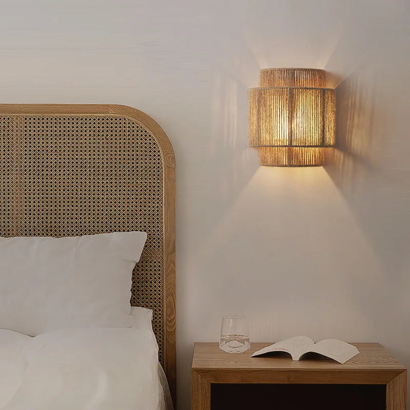 Lampe Japonaise en Corde de Chanvre, Suspension Zen à Lumière Douce