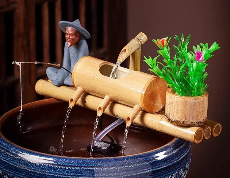 Fontaine Japonaise Extérieure en Bambou Artisanal avec Pompe Silencieuse