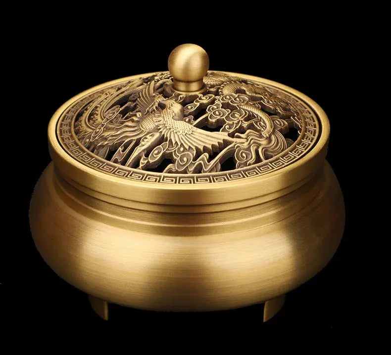 Brûleur d’Encens Dragon & Phénix en Cuivre, Puissance & Mystère
