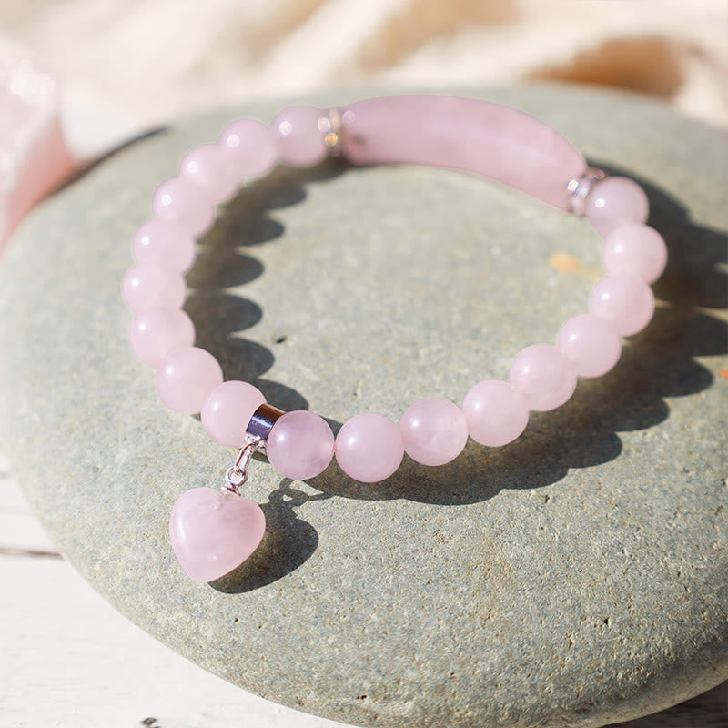 Bracelet en Améthyste Naturelle Forme Cœur 8 mm, Perles Artisanales