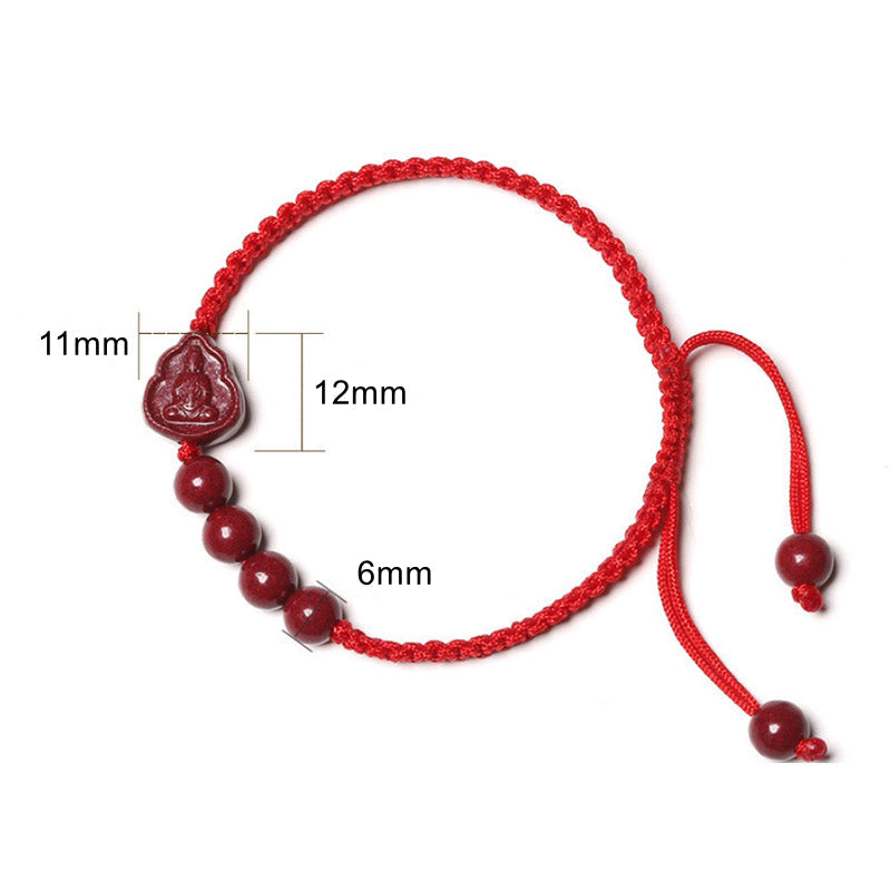Bracelet Cinabre & Bouddha Rieur – Ajustable 14–20 cm