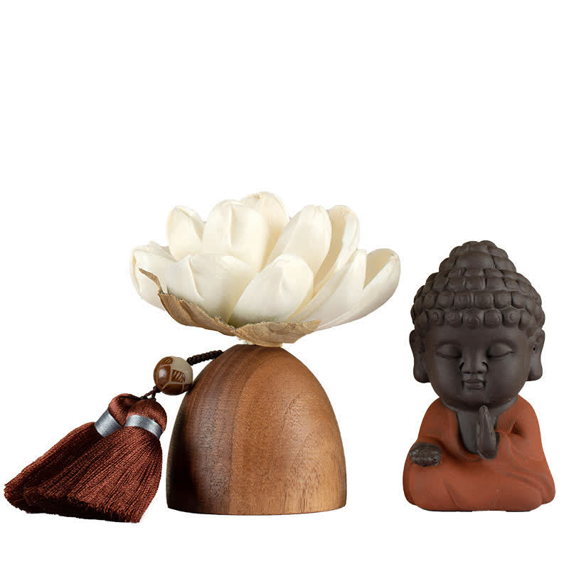 Statue Bouddha en Bois de Pêcher Noir 5,4 cm | Décoration Zen Fleur